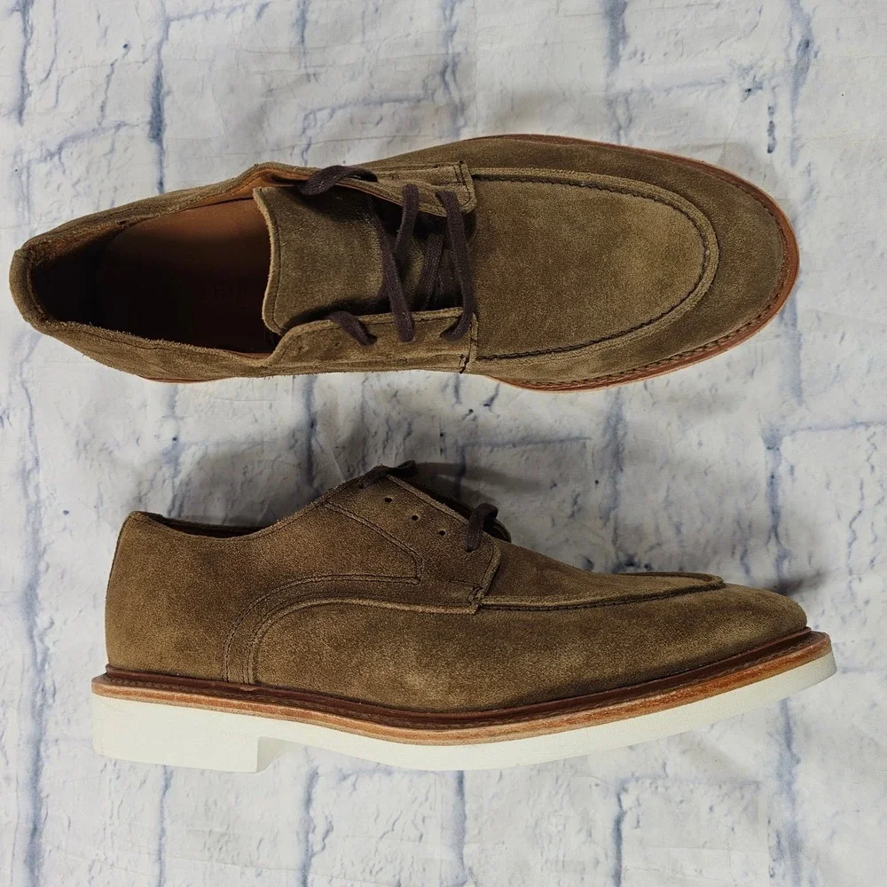 Allen Edmonds Waylon Suede Moc Derby Mens 9.5 Olive Brown Italian Leather Shoes